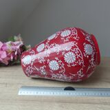 Old Large Vase in Worked Red Ceramic with Folral and Arabesque Pattern