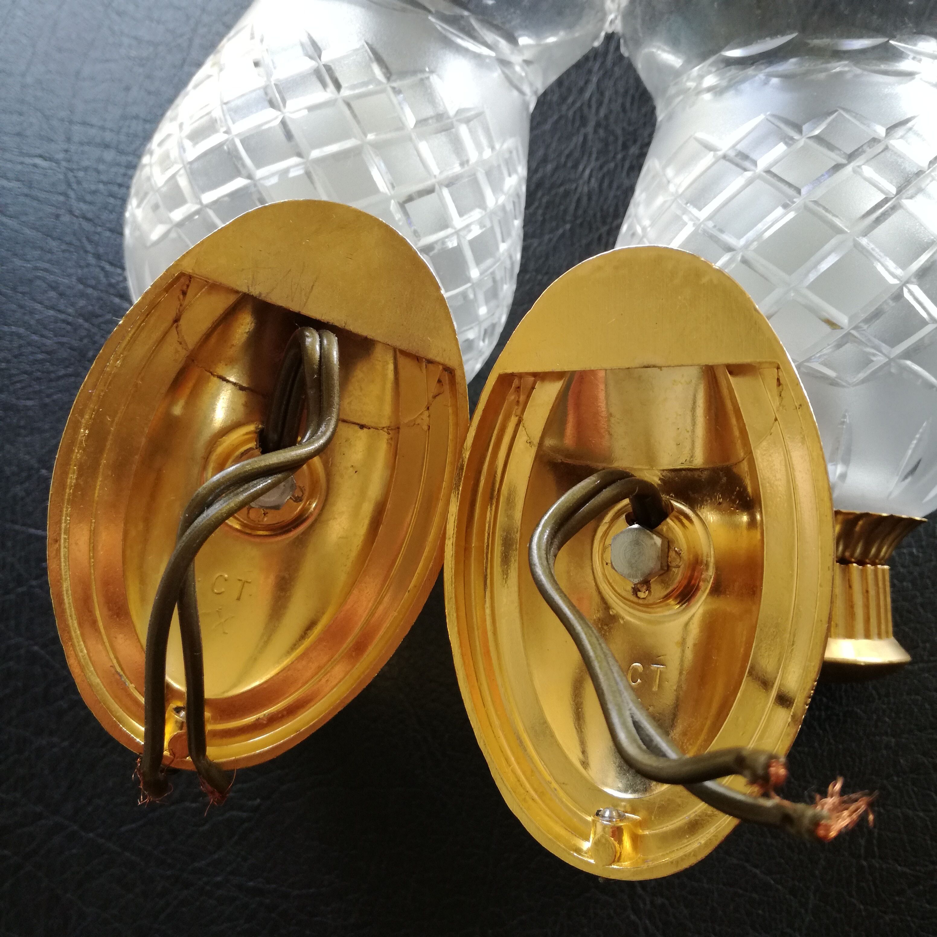 Brass and glass CT sconces, set of 2