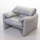 Cassina Lounge Chair 'Maralunga' by Vico Magistretti in Grey Leather 1970s