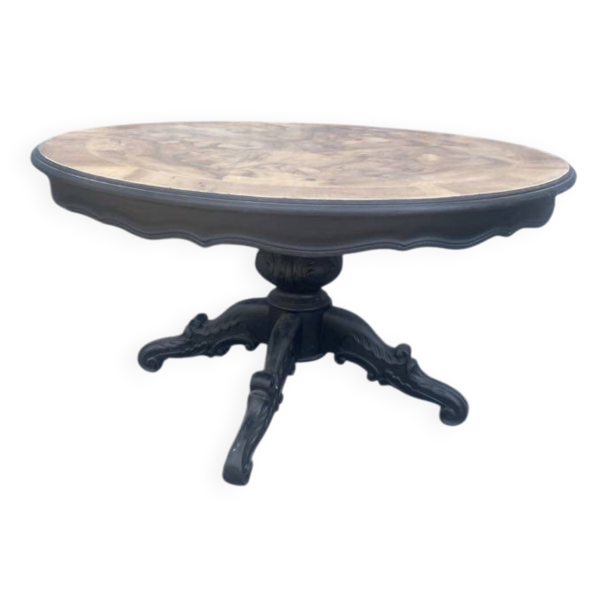 Round burr walnut coffee table