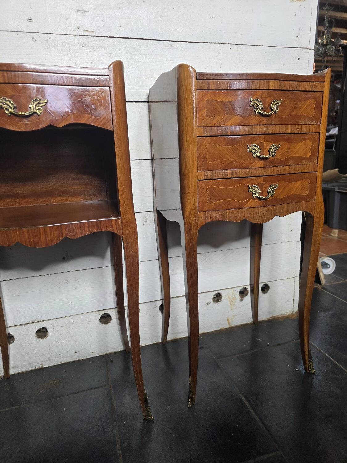Pair of Louis XV style bedside tables in marquetry