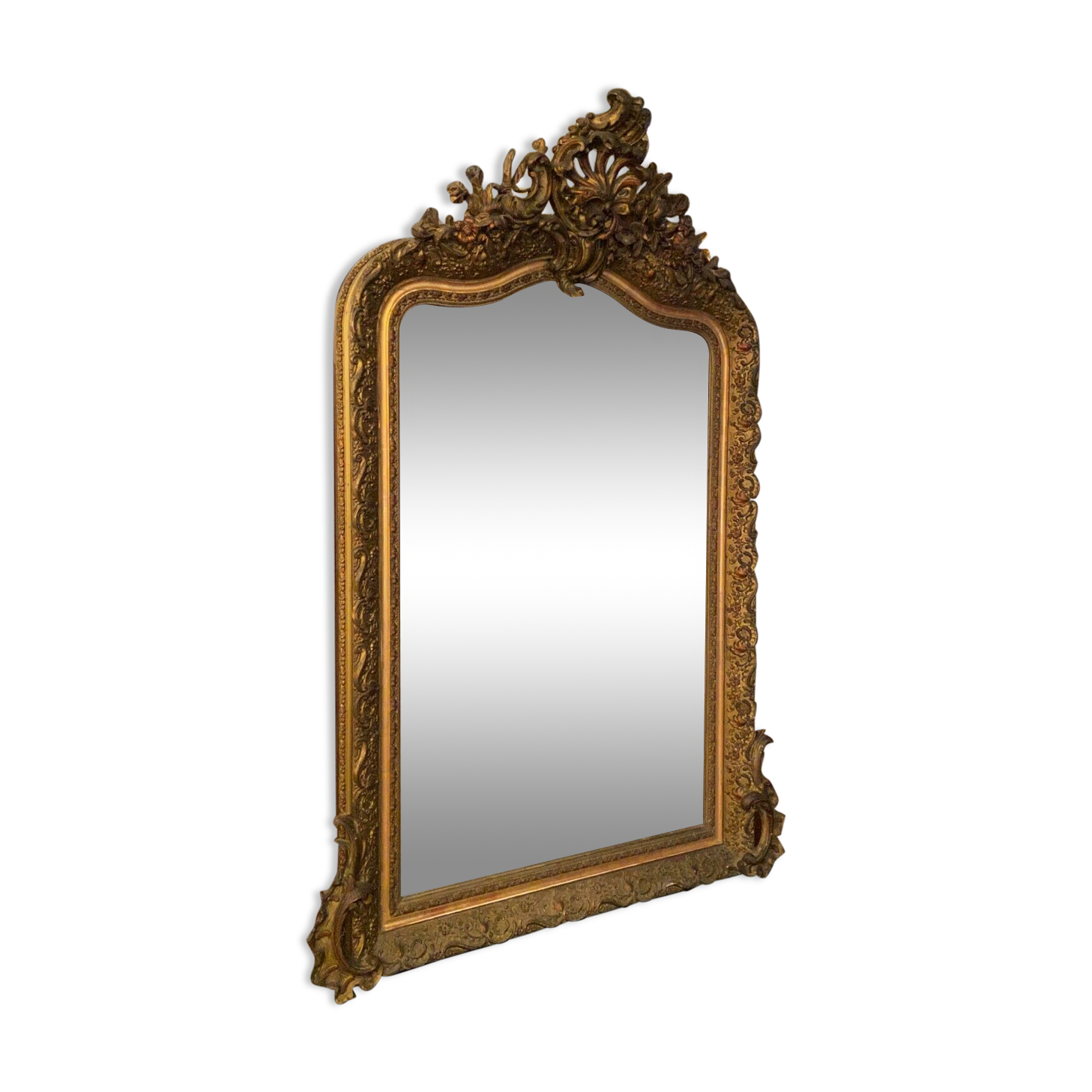 Golden mirror with bevelled ice pediment in Regency style