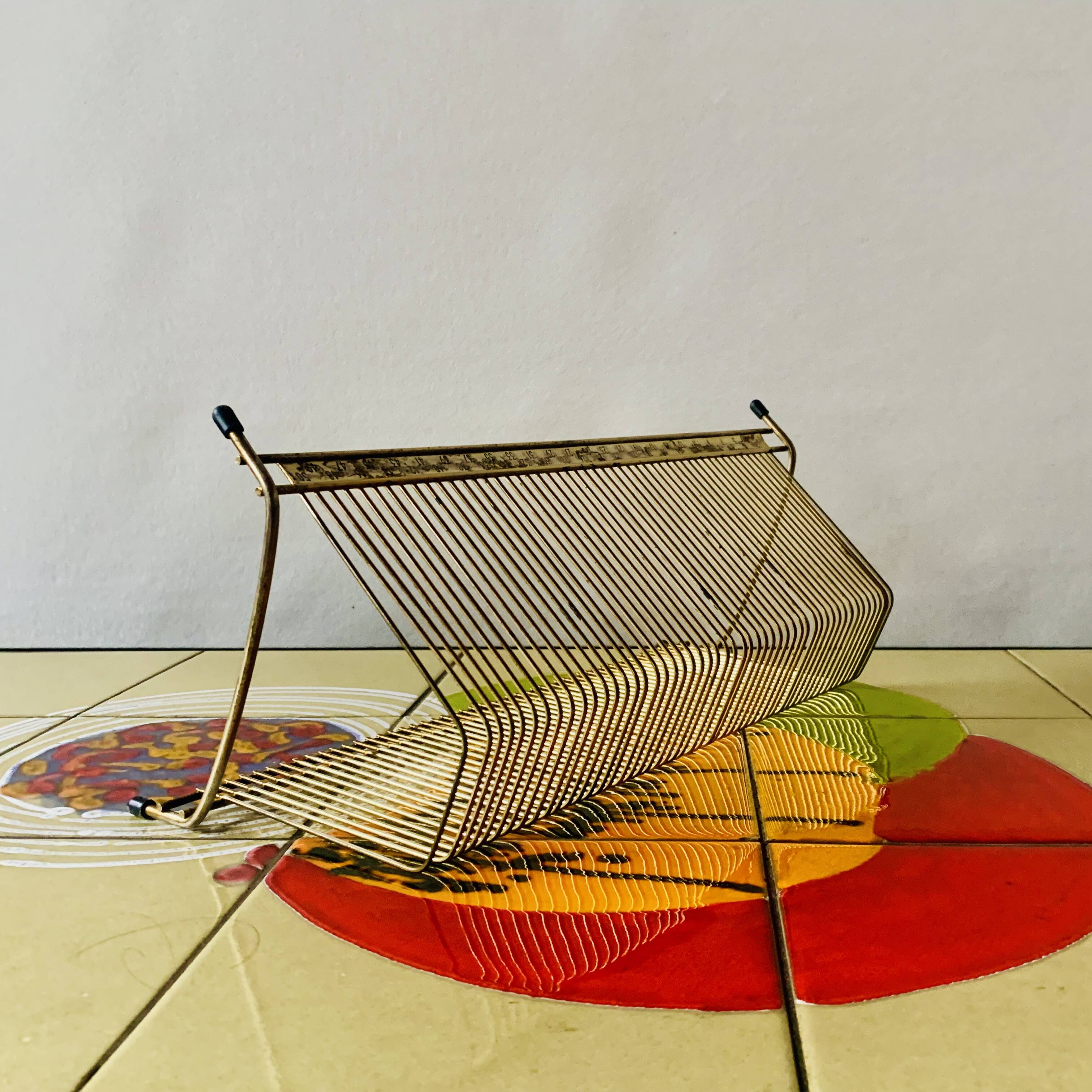Porte-disques vintage en métal doré - pour 50 vinyles