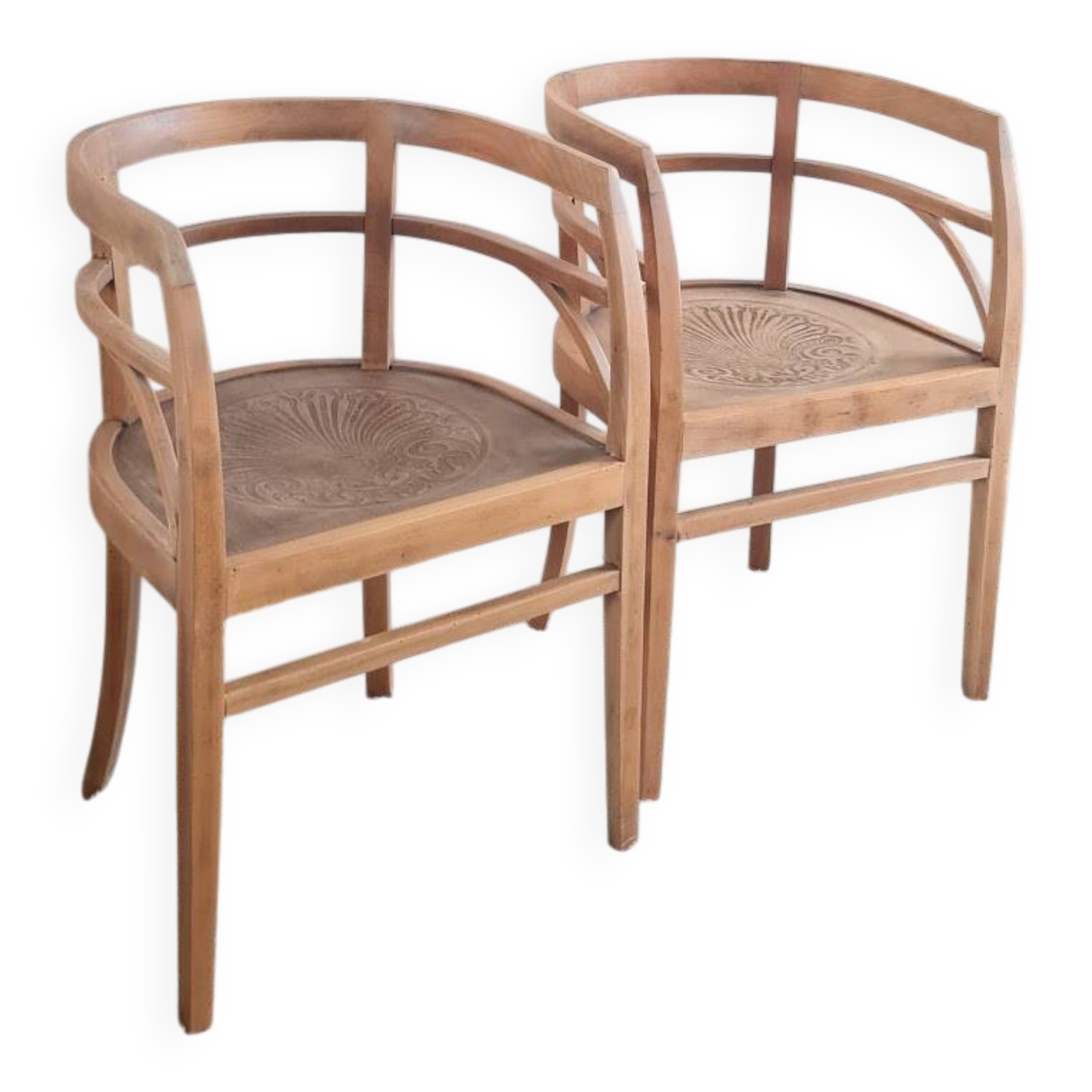 Pair of chairs in the style of antique armchairs circa 1940 - engraved seat.