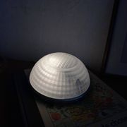 Small round ceiling light fixture in glass and aluminium, vintage design.