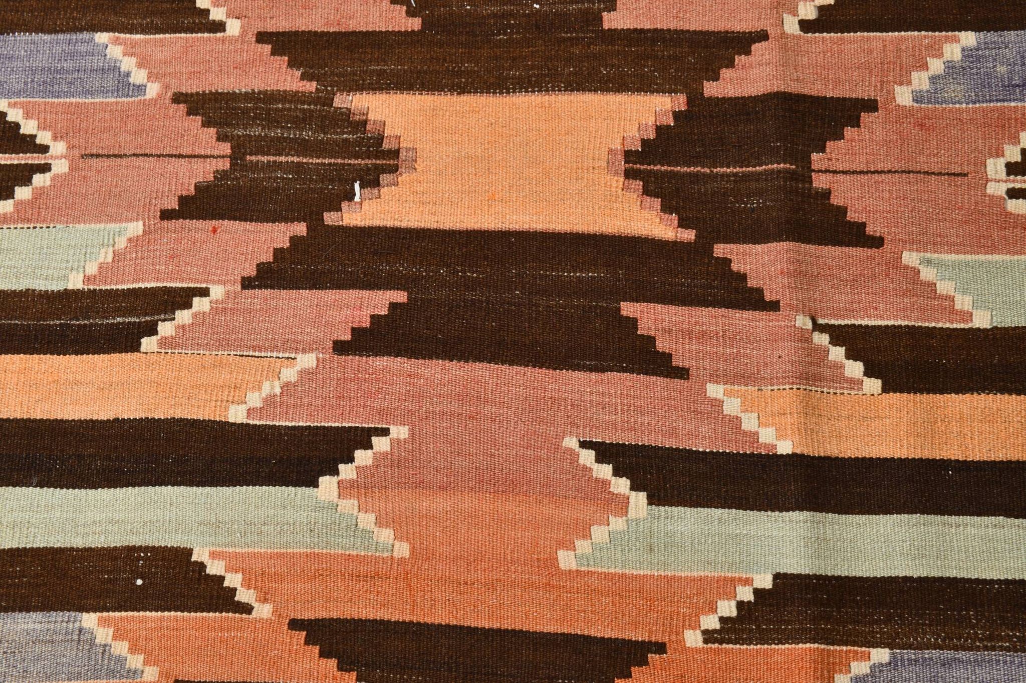 3x10 Orange  Brown Geometric Kilim Runner Rug, Handmade Wool Rug, 108x297Cm