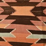 3x10 Orange  Brown Geometric Kilim Runner Rug, Handmade Wool Rug, 108x297Cm