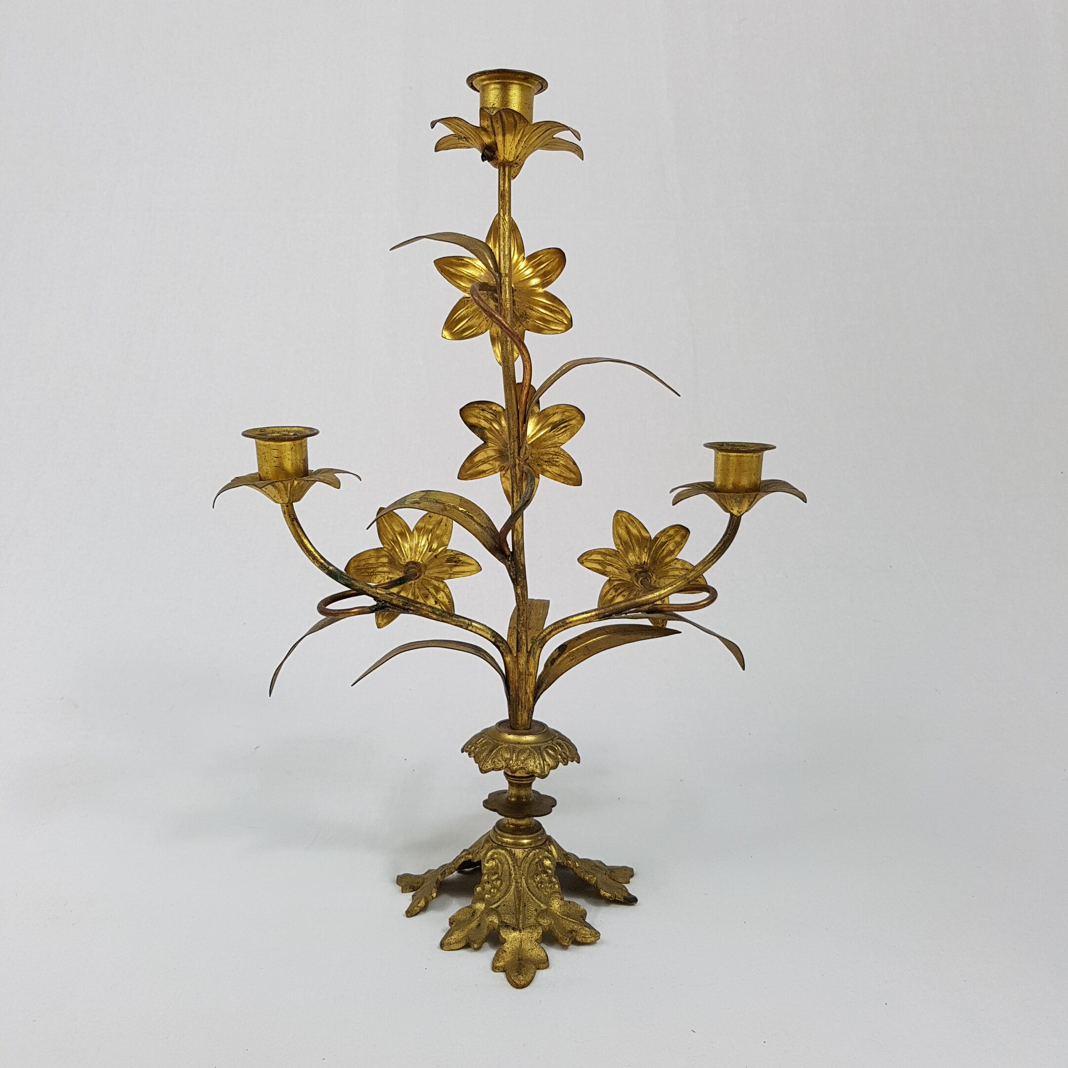 Candlestick church in bronze gold flower pattern floral lily flower
