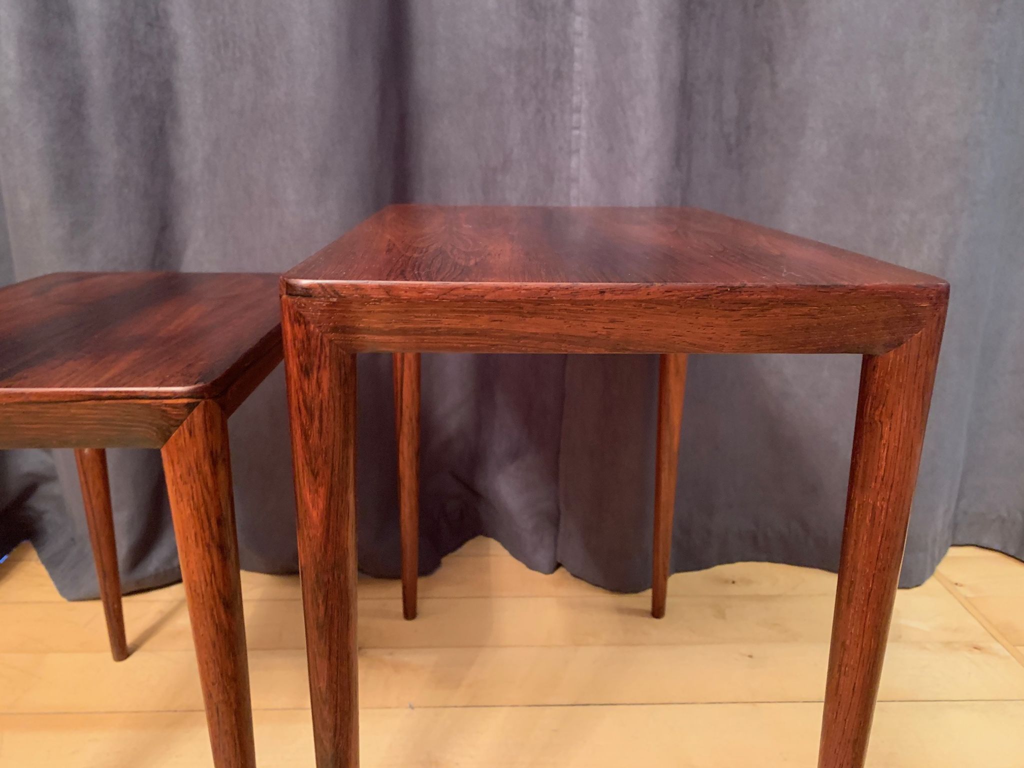 Pair of rosewood tables 64 B, designed by Erik Riisager Hansen, Haslev Møbelsnedkeri, Denmark, 196