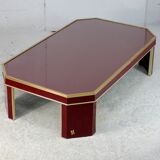 Coffee table Eric Maville glass brass plexiglass wood France, 70s. Small scratches. small
