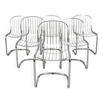 6 chaises/chaises cantilever avec accoudoirs par Gastone Rinaldi, Italie, années 1970