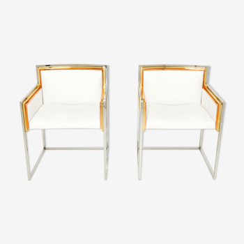 Pair of brass armchairs chrome Alain Delon for Maison Jansen 1972