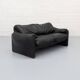 Black leather Cassina Maralunga sofa, 1970s
