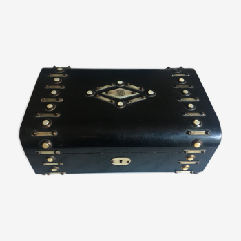 Old box in black wood and mother-of-pearl