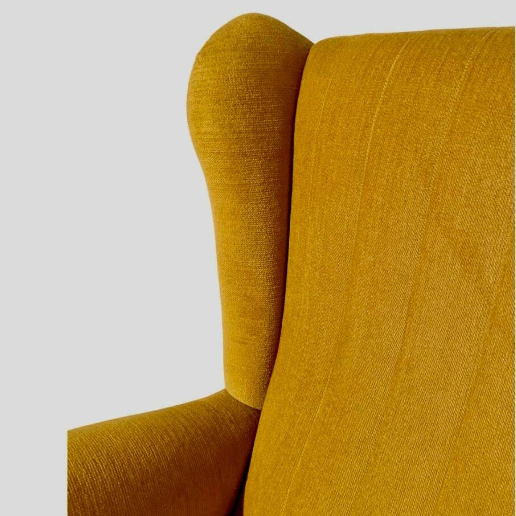 Mid-Century Three Seats Velvet Yellow Sofa, in the style of Gio Ponti