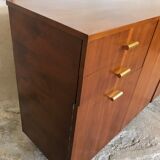 Vintage enfilade 1960-1980's blond walnut veneer handles brass