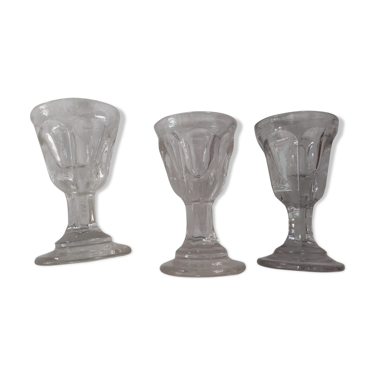 3 thick antique alcohol glasses bubbled deceptive bistro glass 19th