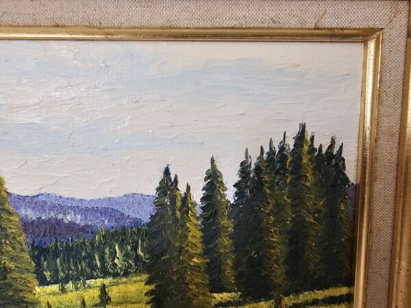 Tableau Huile sur Toile - Combe fleurie ''Les Jacobeys'' Jura Signé Raymonde