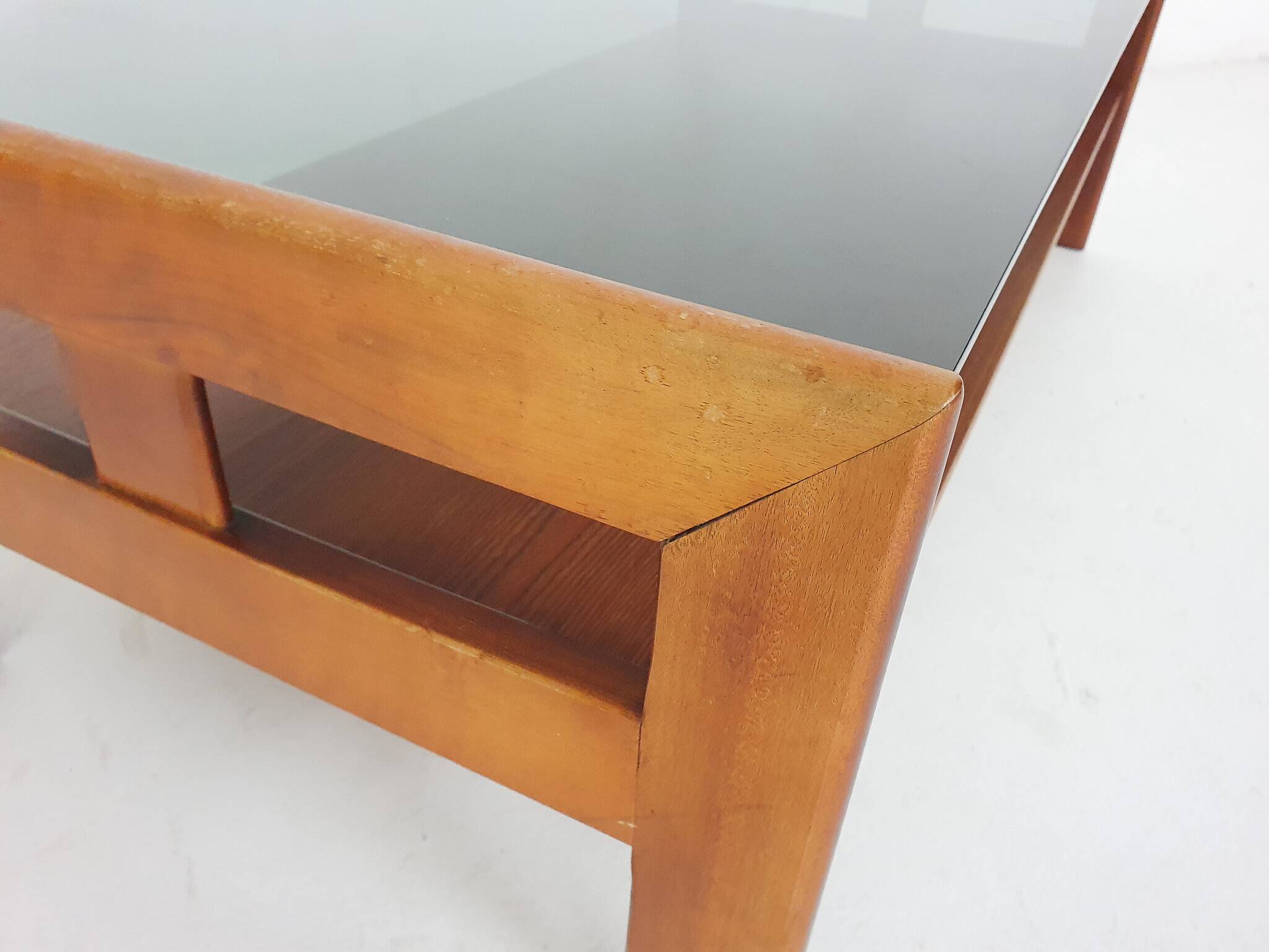 Mid-century coffee table with smoked glass, The Netherlands 1960's