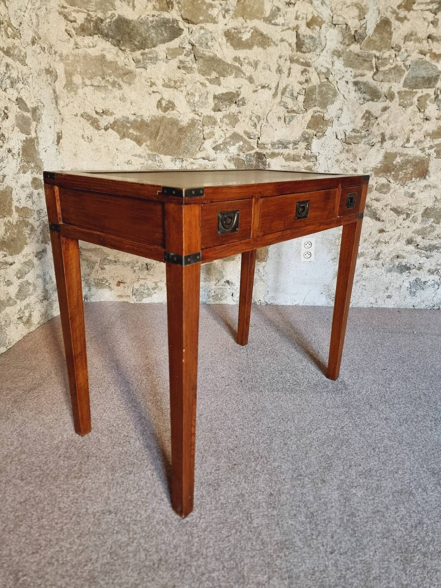 Vintage oak desk – 1970s – Green leather top and 3 drawers