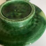Glazed green earthenware butter dish Foucart Jourdan 1960