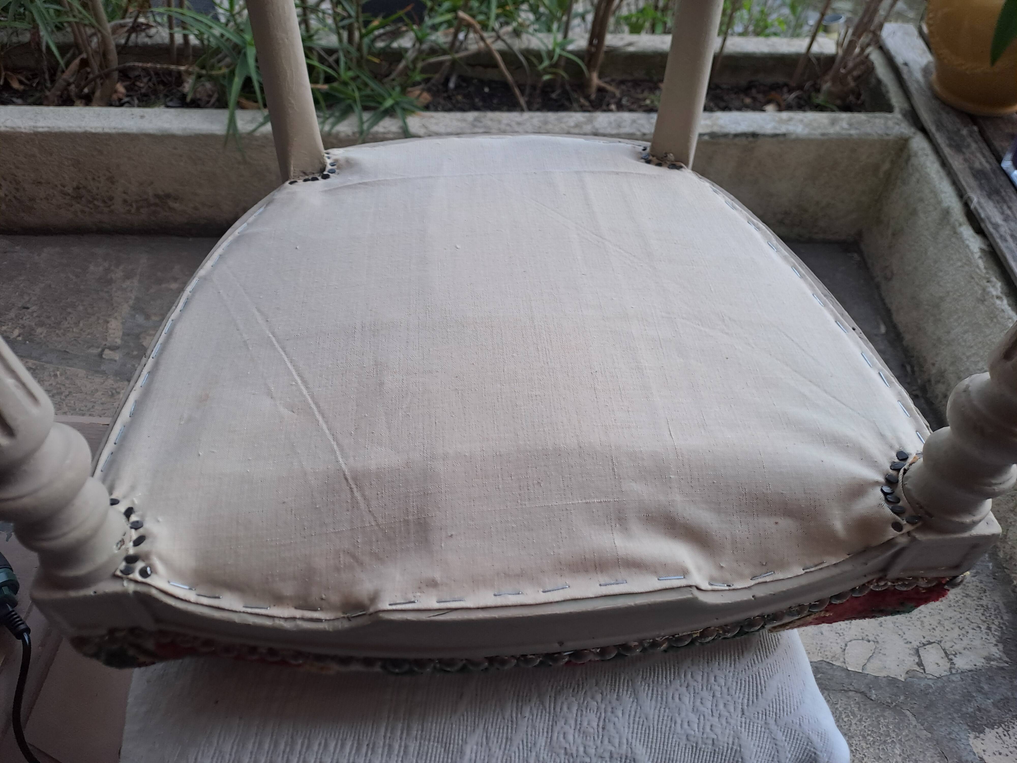 Empire style chair redone in velvet fabric, old floral pattern, 1900