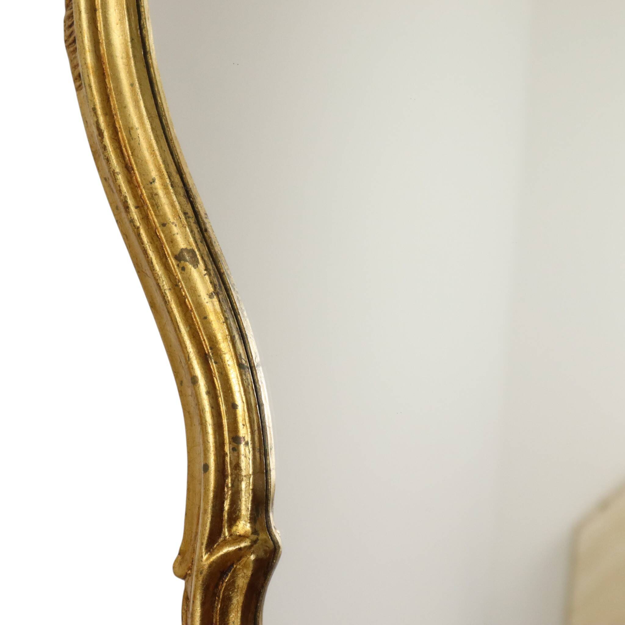 French Baroque-style gold-leaf gilded mirror with crest, 71 cm