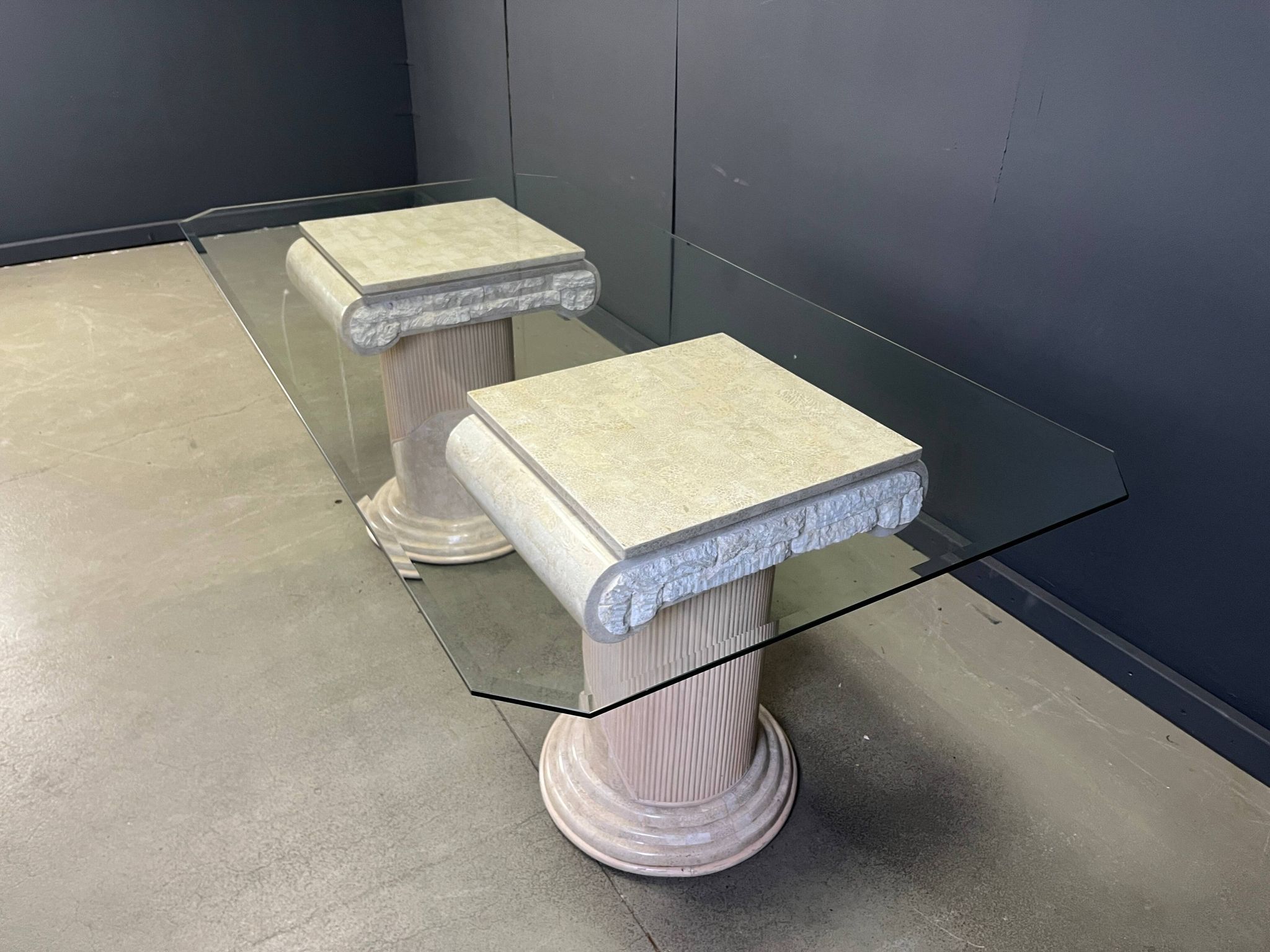 Vintage tessellated stone pedestal dining table by Maitland Smith, 1970s