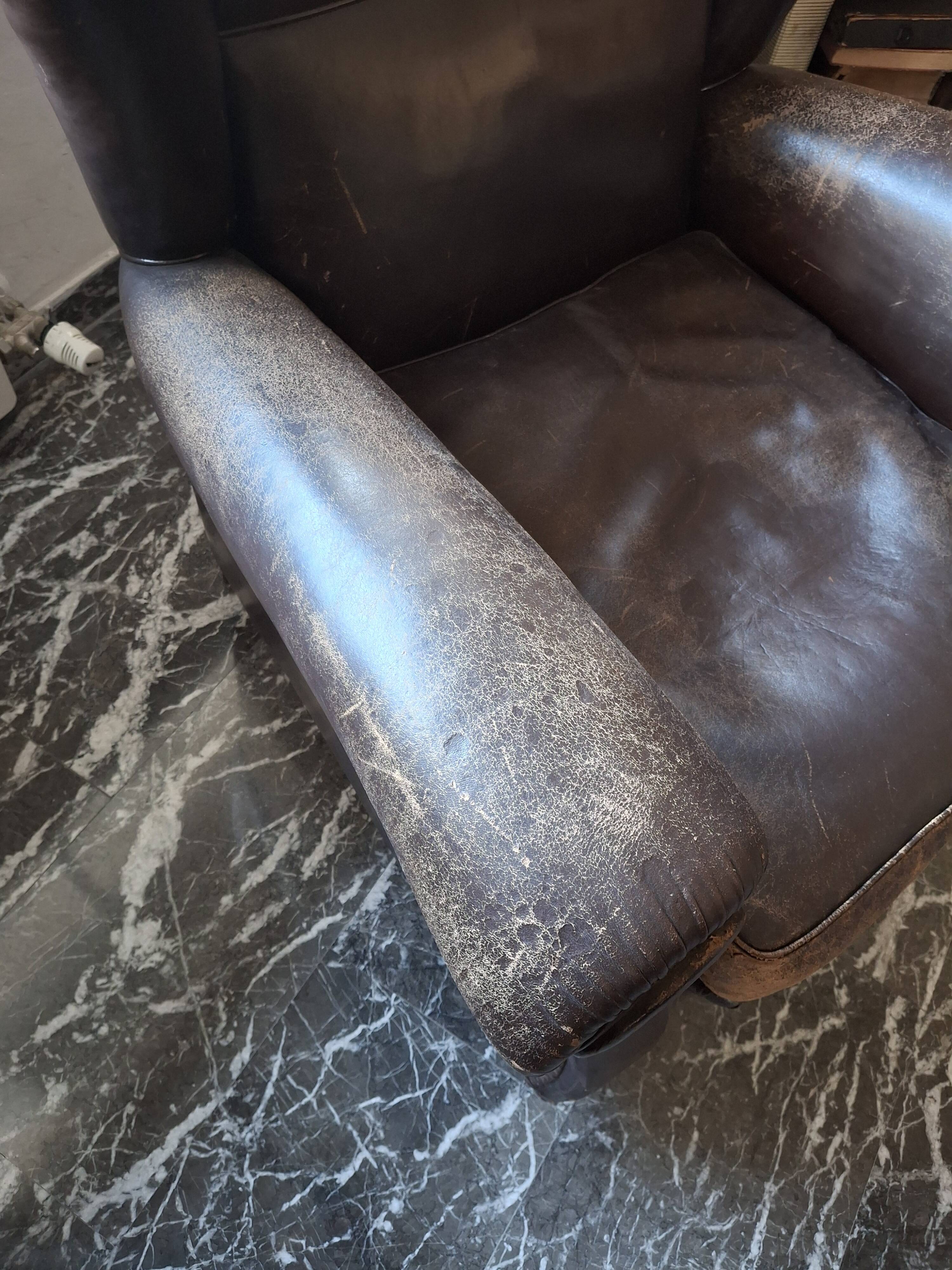 Italian leather bergère armchairs