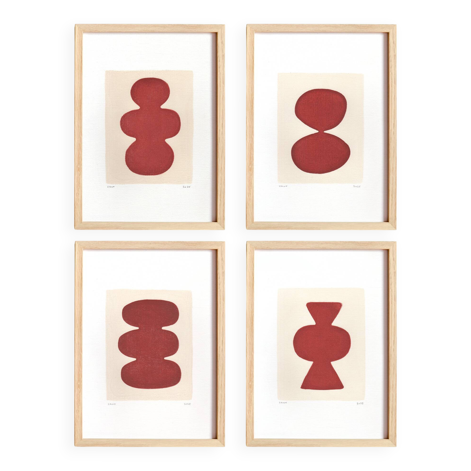 Collection of 4 red abstract paintings on paper signed Eawy