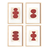 Collection of 4 red abstract paintings on paper signed Eawy