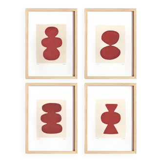 Collection of 4 red abstract paintings on paper signed Eawy