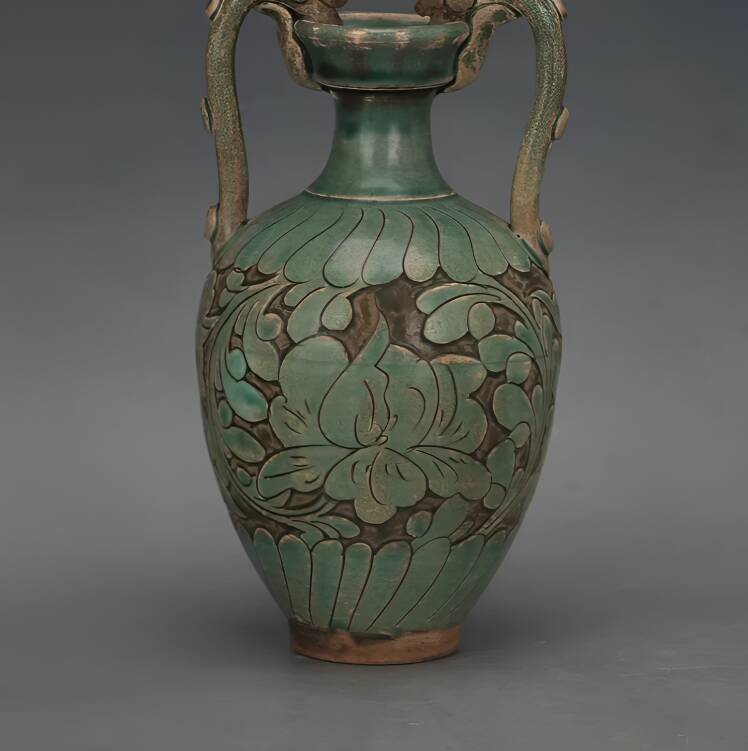 Antique Celadon Porcelain Vase with Floral Design, Ming Dynasty Vintage Vase