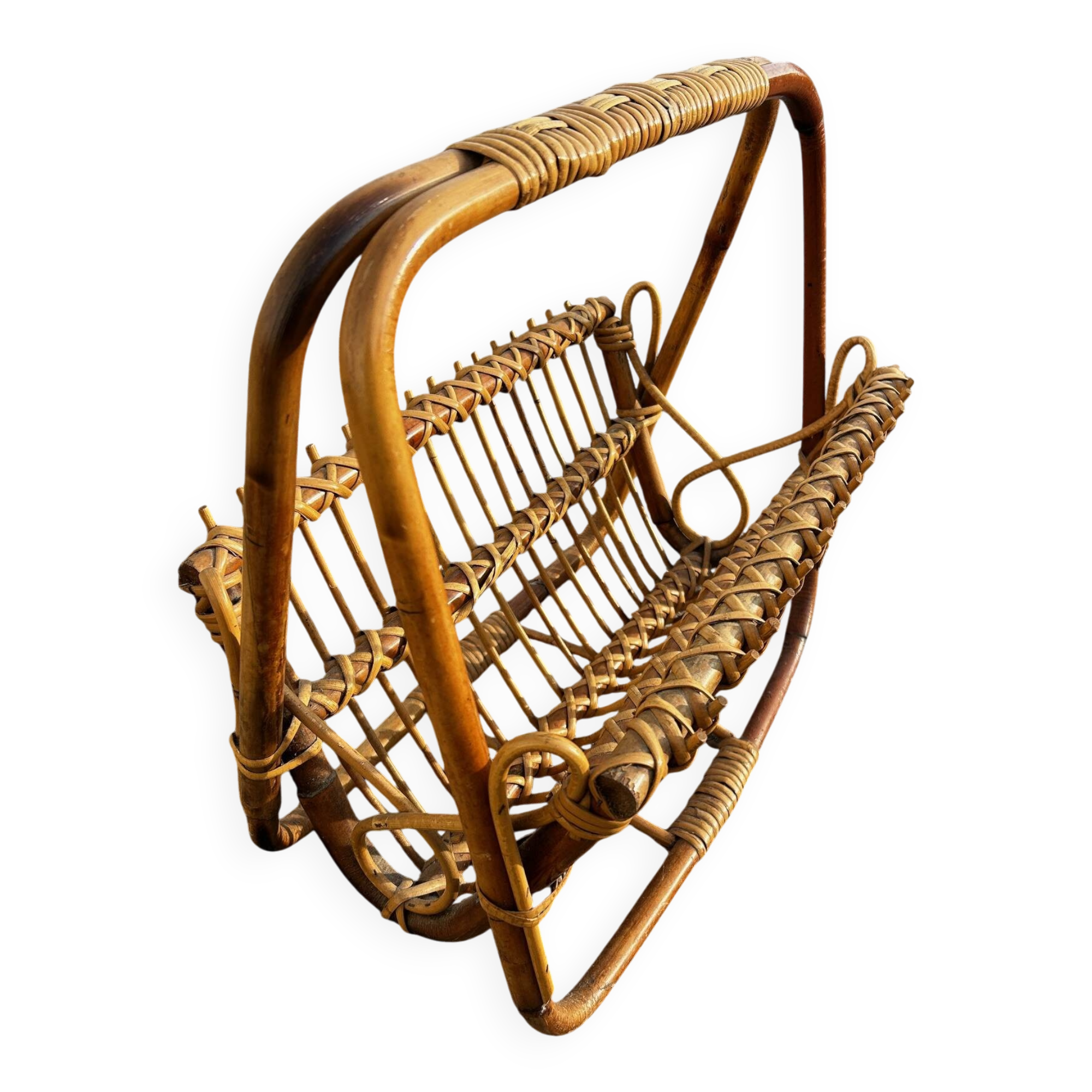 vintage rattan magazine rack