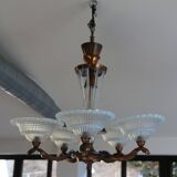 Art Deco lustre, opalescent glass, Ezan & Petitot, signed.