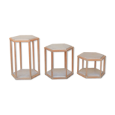 Series of 3 vintage coffee tables in travertine and wood by Roche Bobois editions
