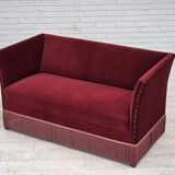 1970s, Danish 2-seater sofa, cherry-red furniture velour.