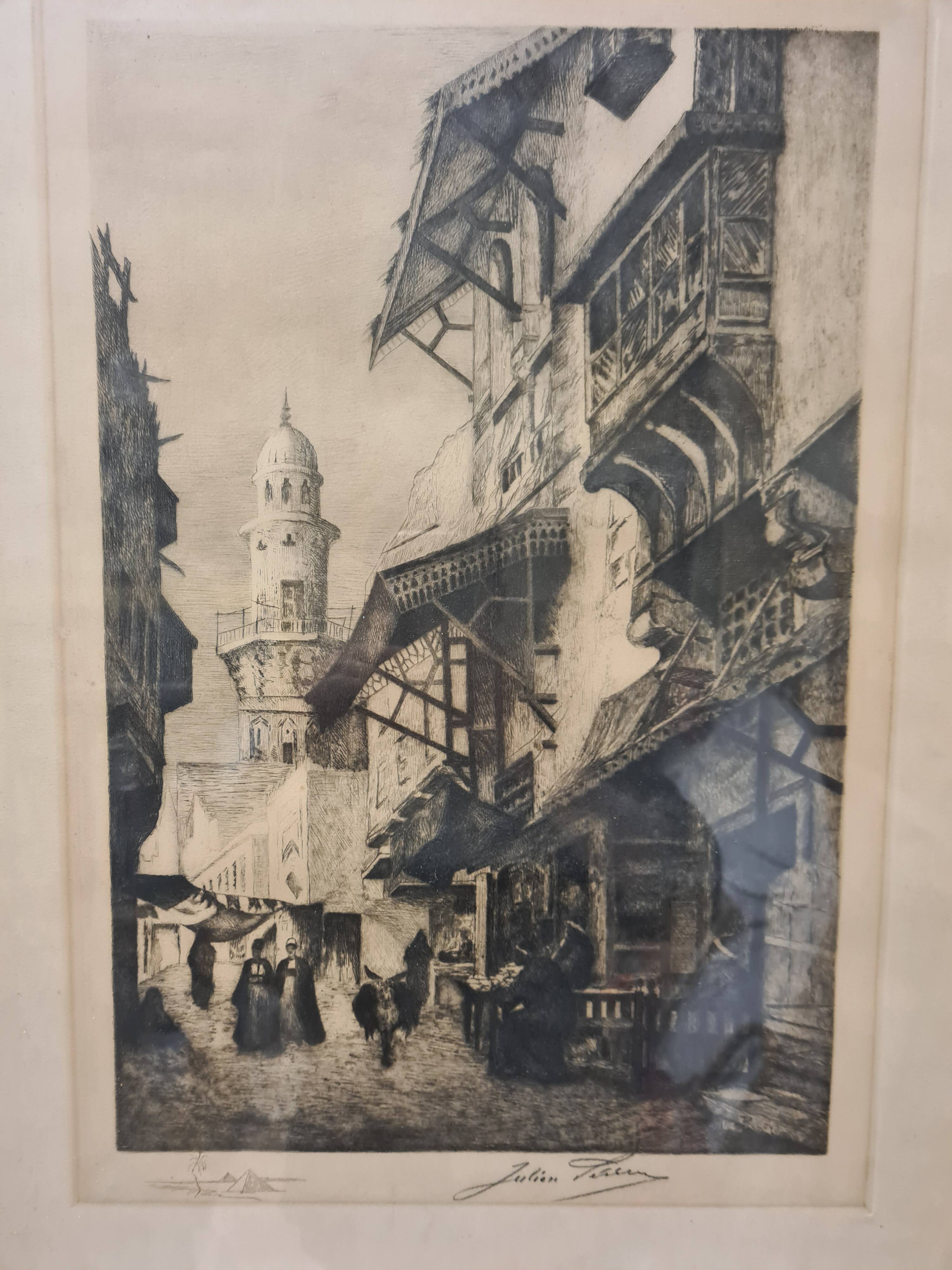 Old orientalist engraving signed