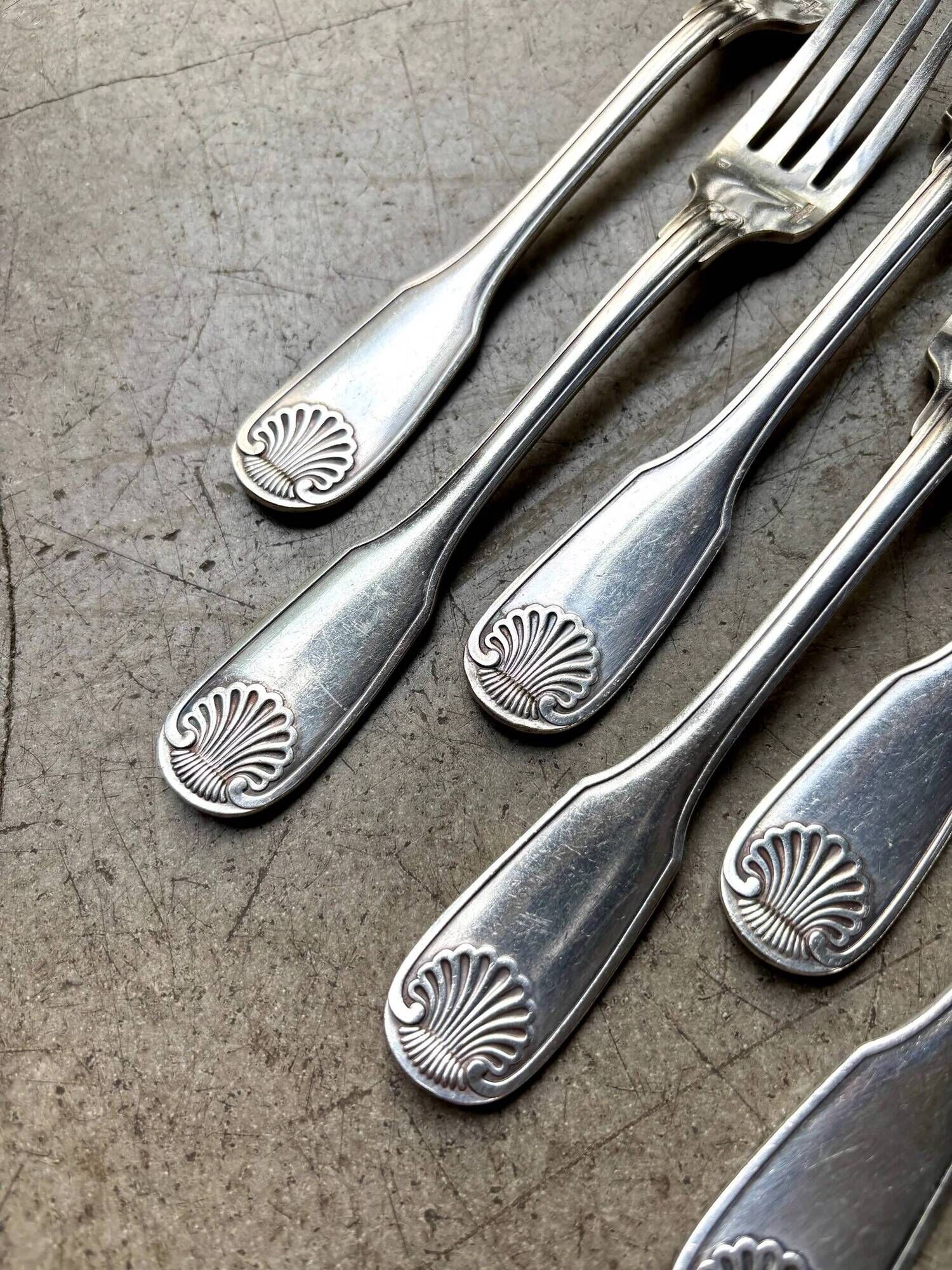 6 Christofle silver-plated forks, shell design