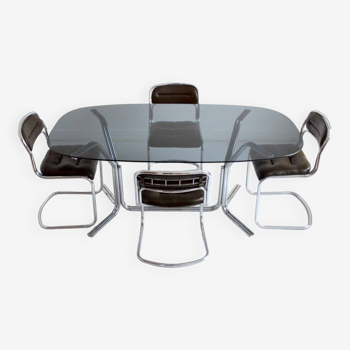 Table à repas ovale et 4 chaises Design Italien vintage 1970s