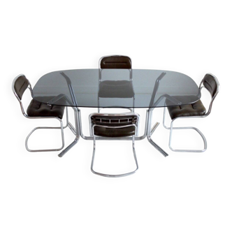 Table à repas ovale et 4 chaises Design Italien vintage 1970s