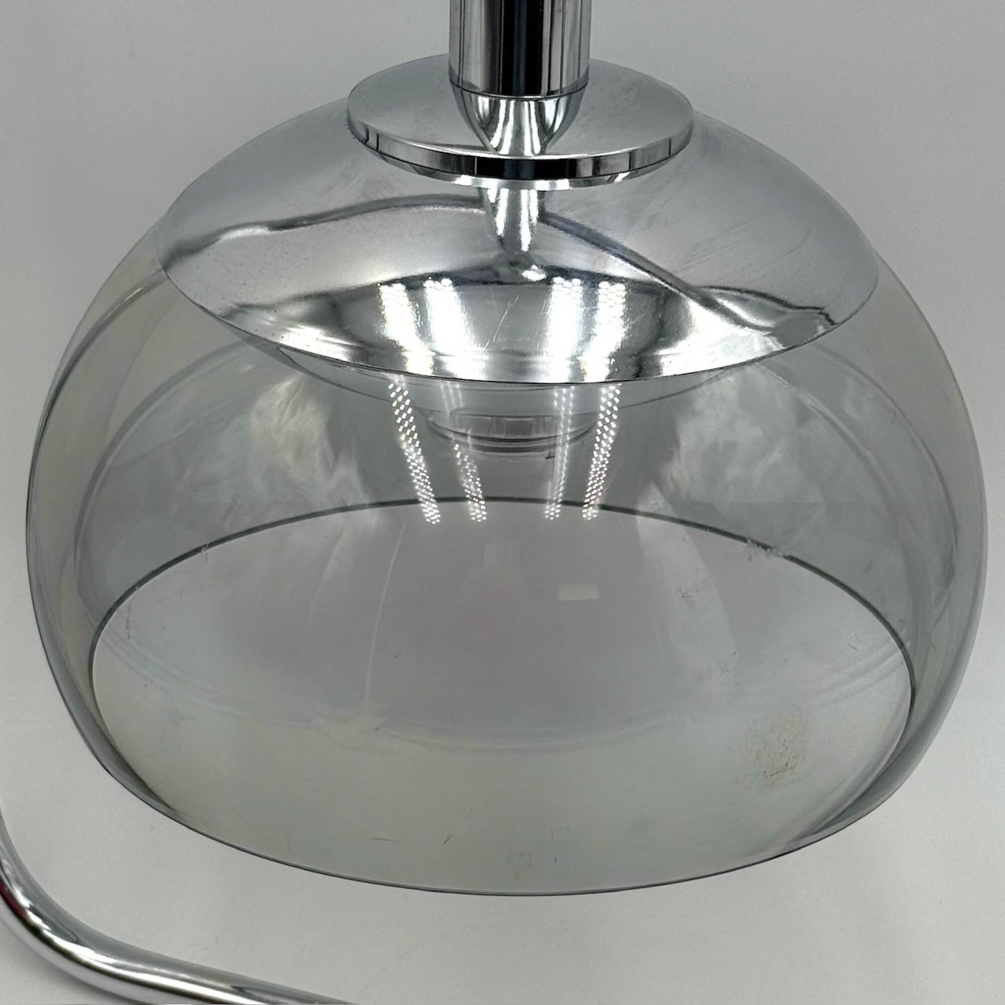 Space Age Pendant Lamp in Chrome Metal and Smoked Plexiglass, 1970s