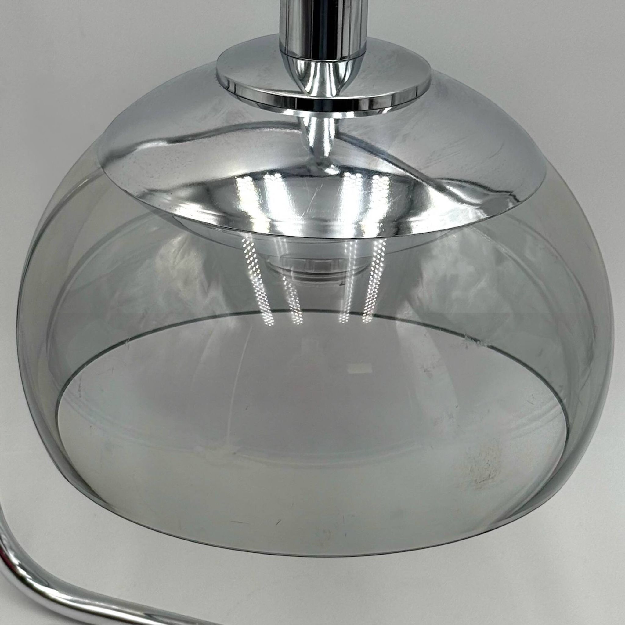 Space Age Pendant Lamp in Chrome Metal and Smoked Plexiglass, 1970s