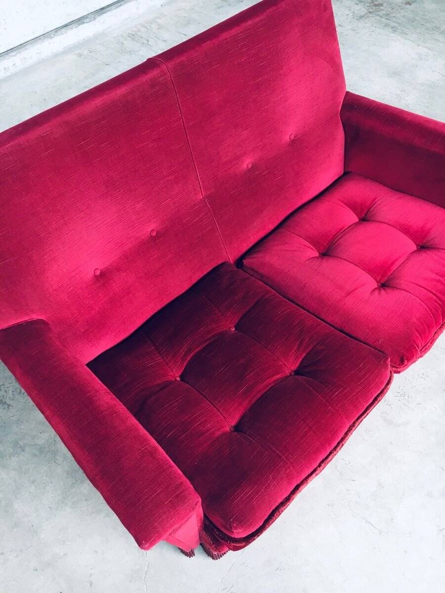 Hollywood Regency Style Fuchsia Velvet 2-Seat Sofa with Fringe, 1960s
