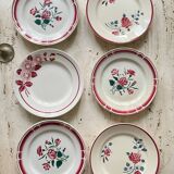 6 vintage flowered earthenware flat plates