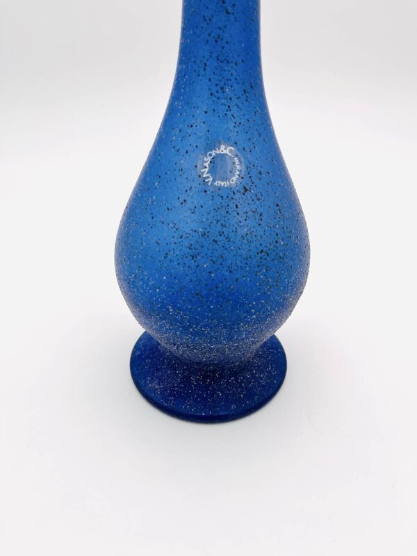 Vase Soliflore Murano V Nason C Bleu Cobalt Dépoli 38cm Étiquette