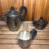 Old art deco coffee tea service silver metal & vintage black wood handles #a591