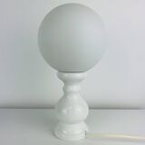 Turned wood lamp with opaline glass globe, 1970s