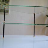 Side table made up of 2 triangular glass shelves