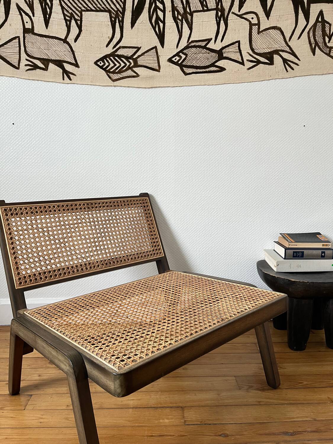 Vintage wooden and cane armchair